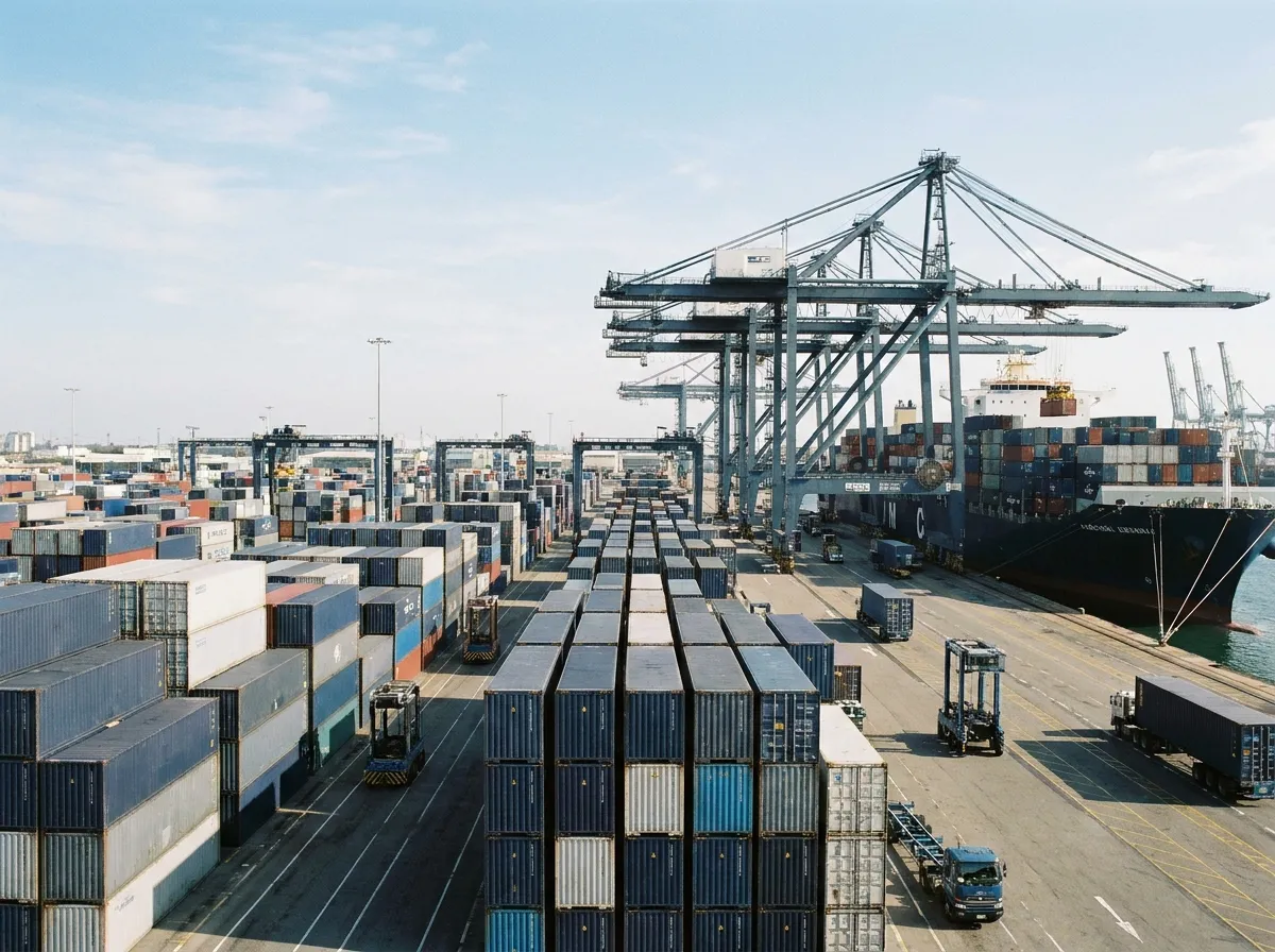 Containers and cranes at a commercial port